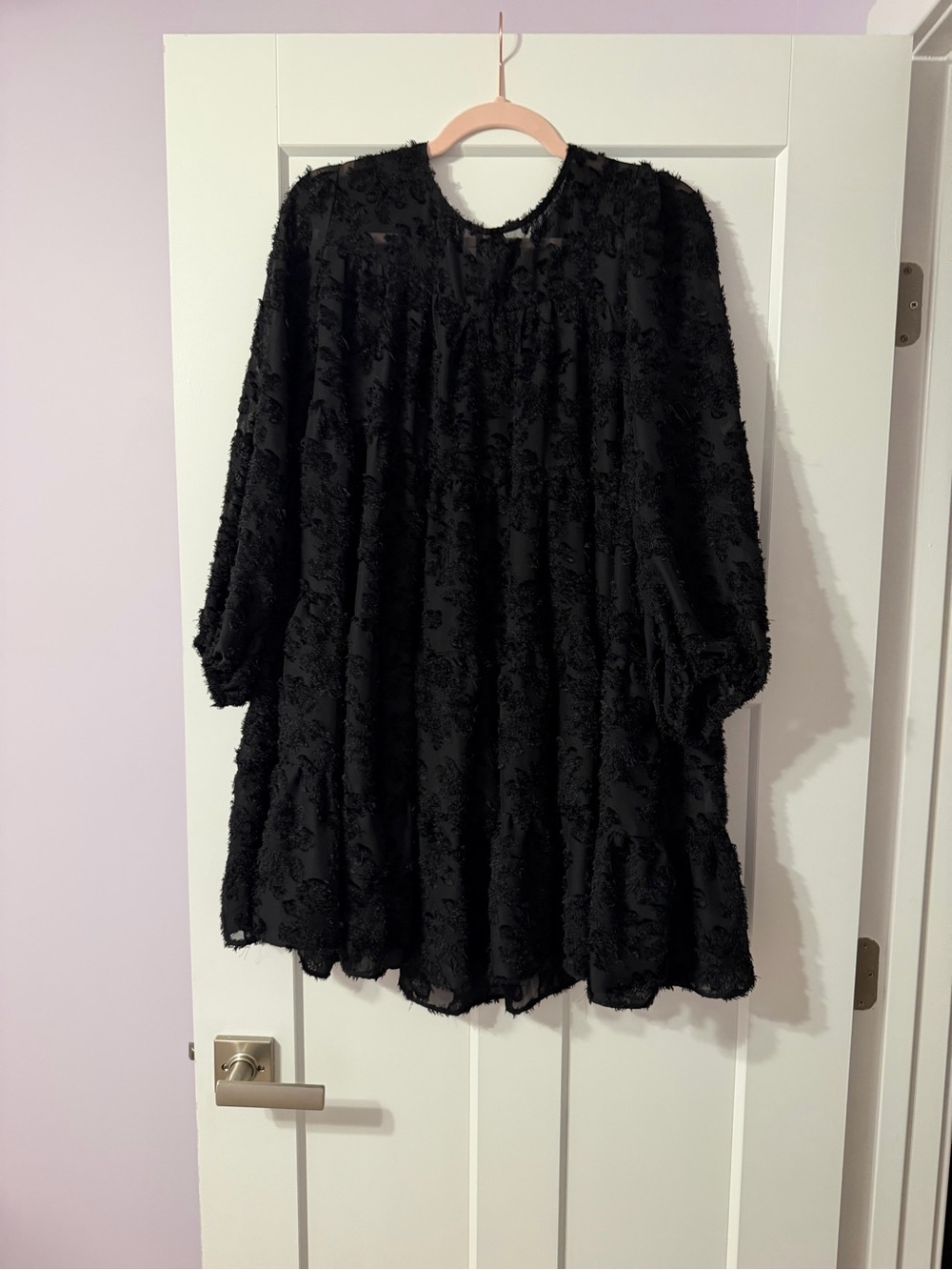 ZARA black floral textured balloon sleeve dress